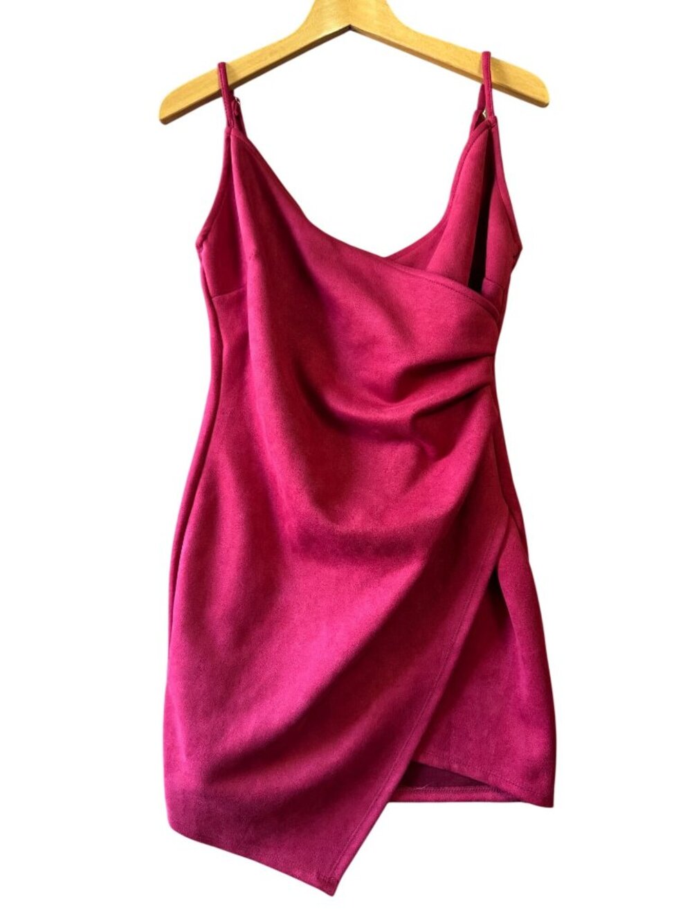 Iris Burgundy Suede-Feel Dress Size L Stretch w Adjust Straps
